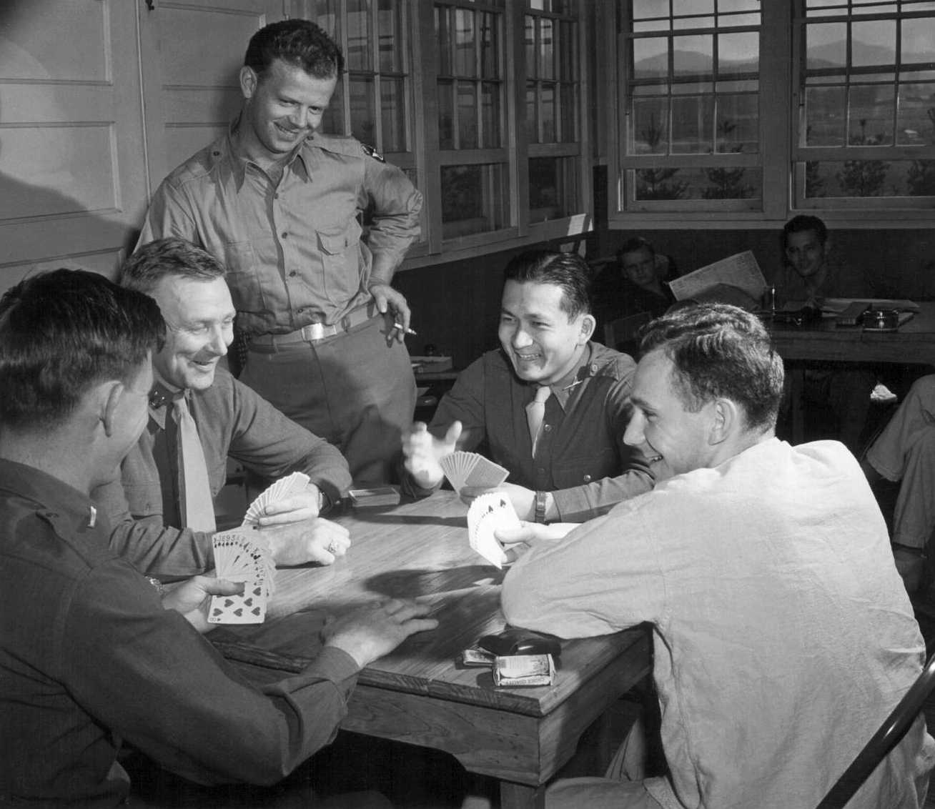 Vintage men playing cards. 