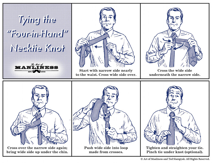 foud in hand necktie knot instructions illustration