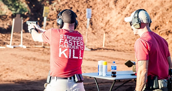 Pistol training at shooting range Atomic Athlete Vanguard.