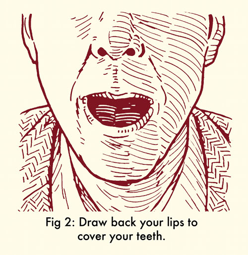 How to whistle with fingers pull lips back. 