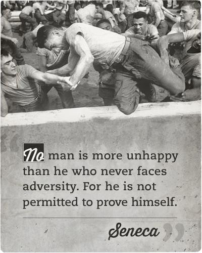 Seneca adversity quote man jumping over wall boot camp.